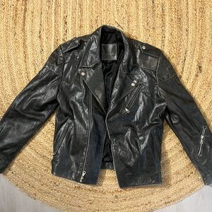 Dark Gray Leather Biker Jacket from Mexico